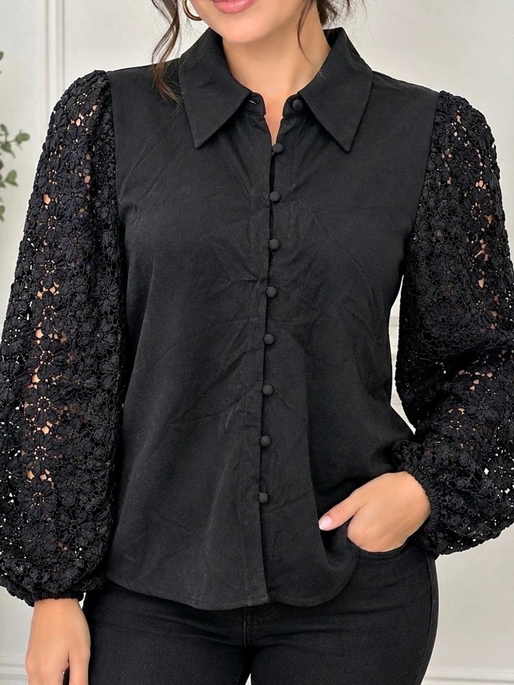 Zara Black Lace Sleeve Blouse Size Medium
